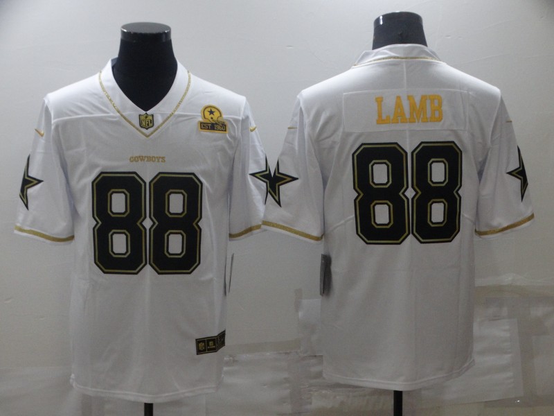2021 Men Dallas cowboys #88 Lamb White Retro gold character Nike NFL throwback Jerseys